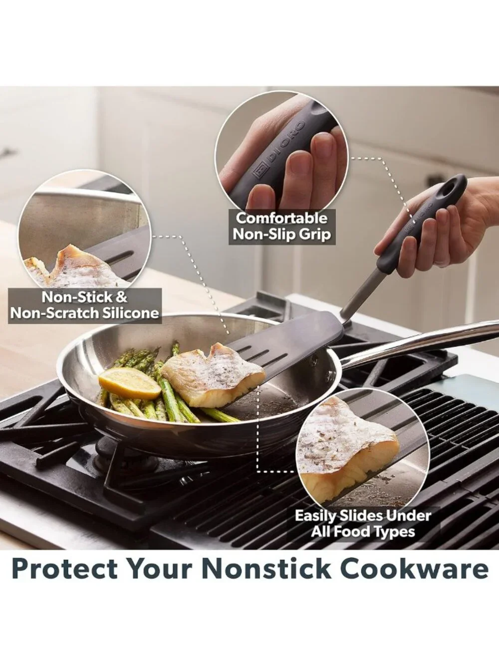 Heat Resistant Silicone Turner Spatula Set - 3-Piece Kitchen Utensils, 600°F
